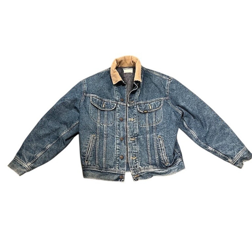 Vintage Lee Storm Rider Denim Trucker Jacket Blanket Lined Blue Mens M